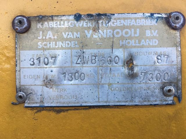 Venrooij ZWB600 - Enkel as Haspelwagen - Breedte: 165 cm - DIN: 40 mm - Verlagingsset. | JvD Aanhangwagens & Trailers [12]