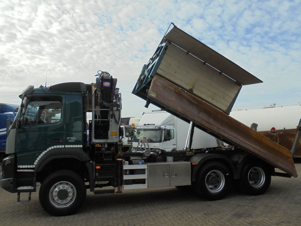 Volvo FMX 6x6 2 zijden kipper met HMF 1643 Z2 autolaadkraan dump truck for  sale Netherlands Landhorst, MG36755