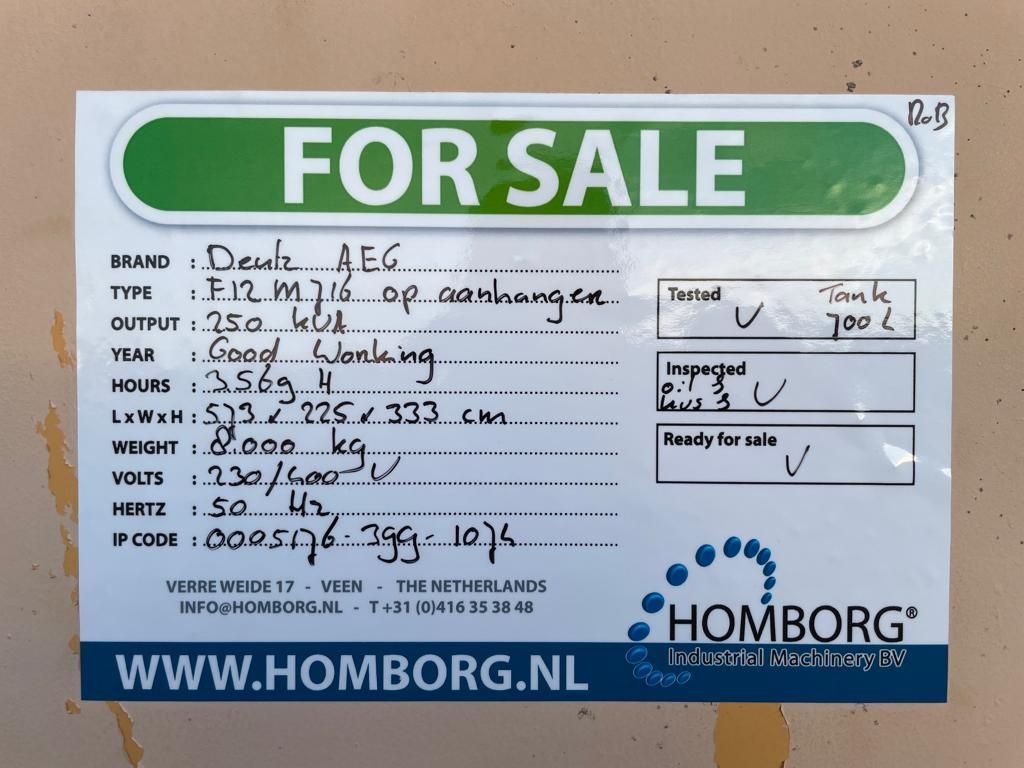Te koop: Deutz F12M 716 Bredenoord AEG 250 kVA Silent generatorset
