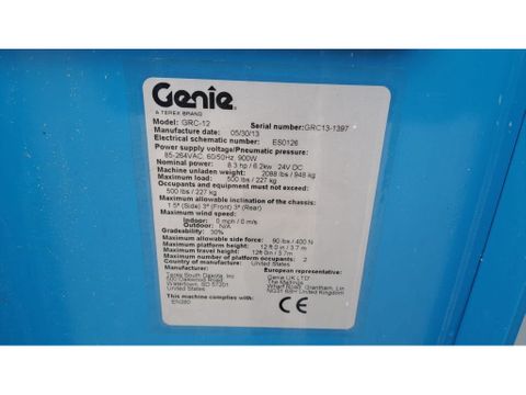 Genie
GRC-12 | 5.6 M | 227 KG | 220V | Hulleman Trucks [15]