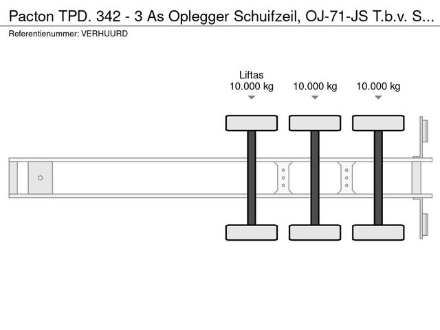 Pacton TPD. 342 - 3 As Oplegger Schuifzeil, OJ-71-JS T.b.v. Stalling & Opslag. > Kooiaap aansluiting. VERHUURD | JvD Aanhangwagens & Trailers [40]
