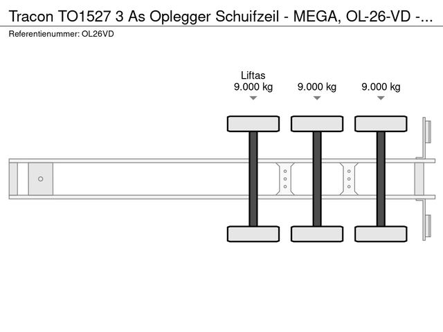 Tracon TO1527 3 As Oplegger Schuifzeil - MEGA, OL-26-VD - Kooiaap aansluiting > Schuif & Hefdak | JvD Aanhangwagens & Trailers [20]