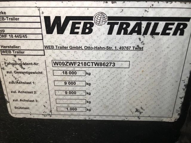 WEBTRAILER ZWF18445/45 2 As Wipkar Open - T.b.v. BDF / 20 Ft. Containers, 39-WJ-HZ | JvD Aanhangwagens & Trailers [17]