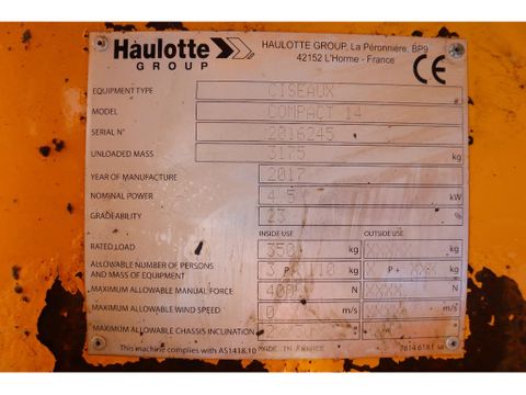 Haulotte
COMPACT 14 | 14 METER | 350 KG | Hulleman Trucks [16]