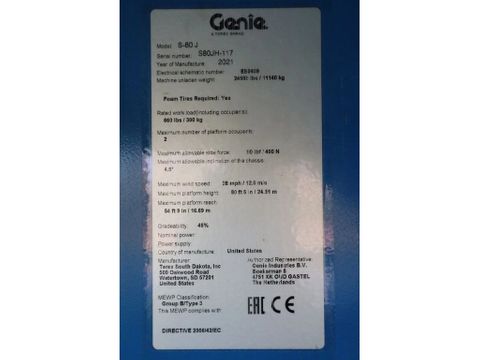 Genie
S-80 J | 26.5 METER | 300 KG | LOW HOURS | Hulleman Trucks & Machinery B.V. [20]